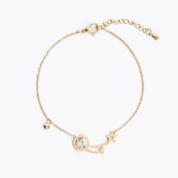 

link, chain roman star/crystal rose gold titanium steel women's bracelet, Black