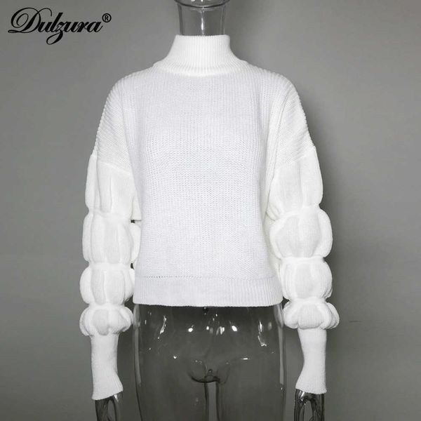 

women thick jumper sweater knitted crop pullover puff sleeve turtleneck stripe streetwear autumn winter korean loose, Black;white