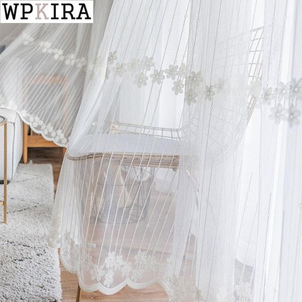 

curtain & drapes american vertical stripes floral for living room white sheer drape mesh fabric kitchen bay window lace bottom z248#e