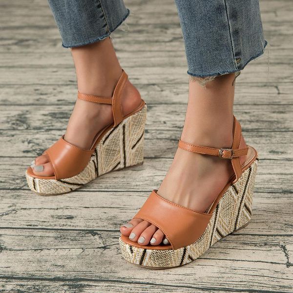 

dress shoes wedges heel women summer peep toe high heels women's sandals, Black