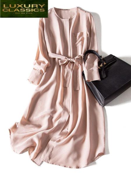 

casual dresses silk dress women real slim long summer elegant spring clothes 2021 vintage belt party vestidos verano 3429, Black;gray