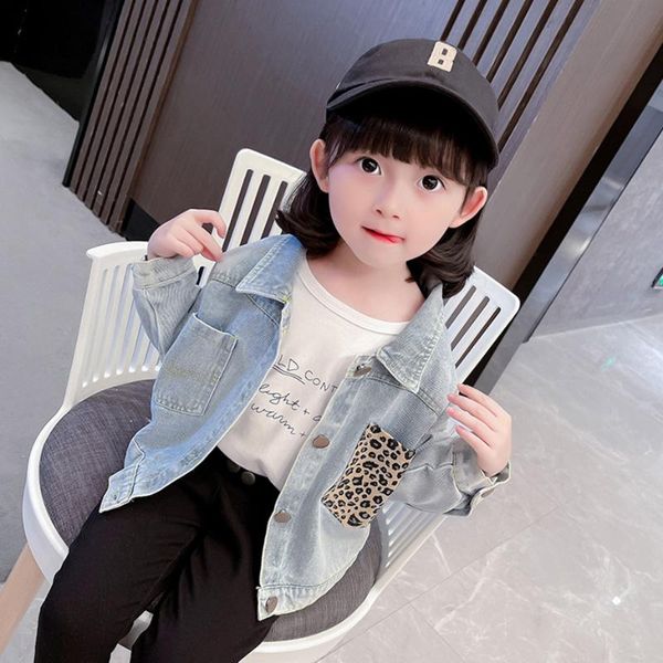 

jackets girls denim jacket coat leopard pattern girl spring autumn children's casual style clothes for, Blue;gray