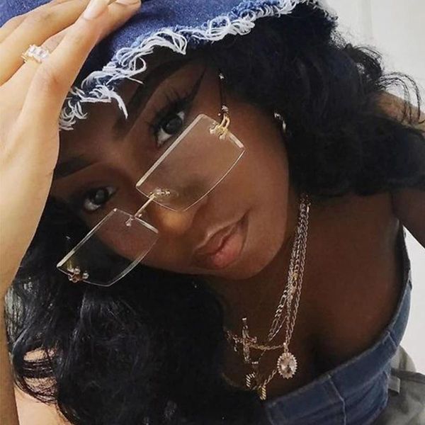 

sunglasses hkna square rimless women glasses gradient sun vintage mujer, White;black