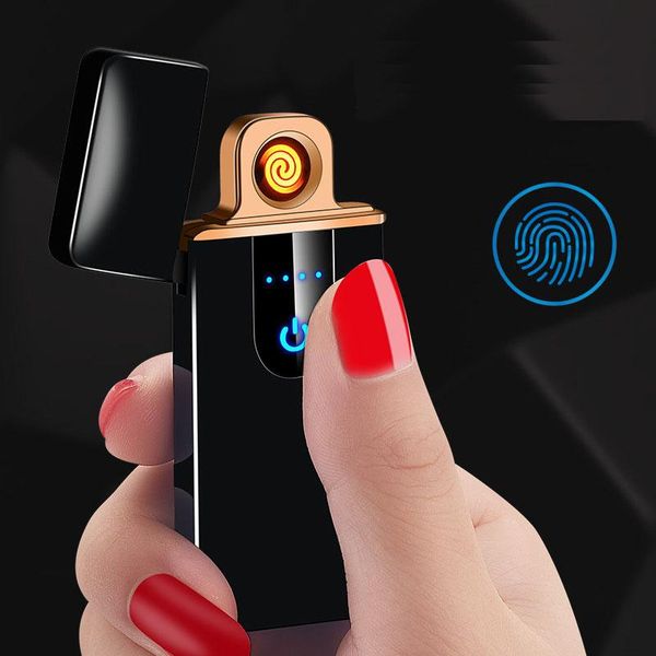 

2021 new usb rechargeable windproof flameless electronic lighter ultra thin cigarette lighter touch induction double side lighter