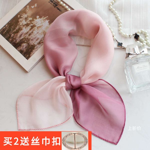 

100% mulberry versatile fashion pink gradient color square silk scarves small necklaces headscarves shawls, Blue;gray