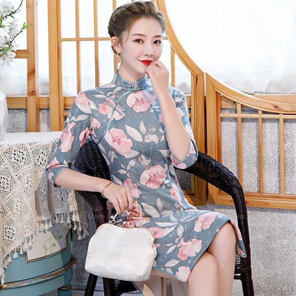 

ethnic clothing women traditional chinese style modern cheongsam qipao dress oriental retro elegant floral dresses wedding party vintage ves, Red