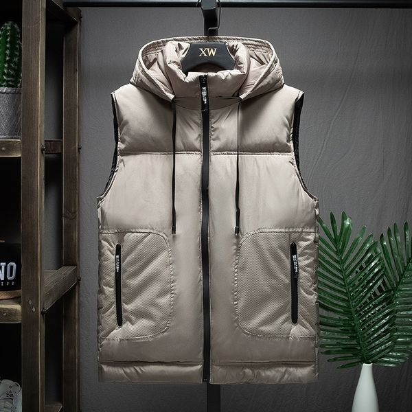 

autumn and winter new men's detachable hat thickened large down vest shoulder, Black;white