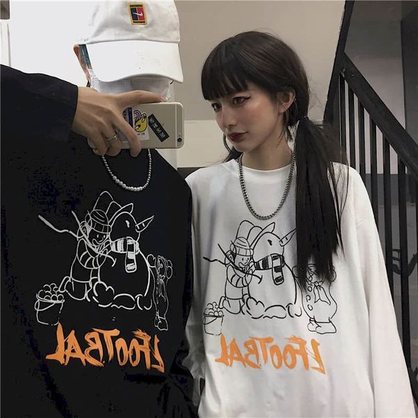 

long-sleeve of female punk tshirt couple shirt ins sz06, White