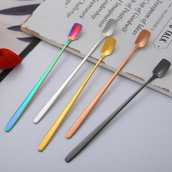 

spoons 2pcs stainless steel square head spoon long handle coffee dessert mulitfunctional kitchen tools