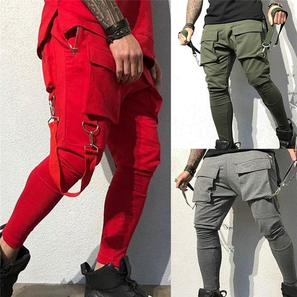 

men's pants 2021 men streetwear black harem light punk ribbons casual slim jogger hip hop trousers