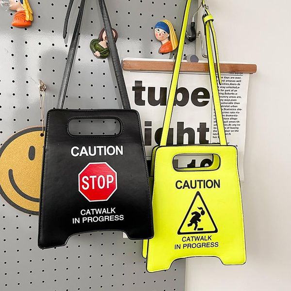 

evening bags fun fashion warning sign shape women bag letter printing shoulder ladies hand crossbody messenger purse tote