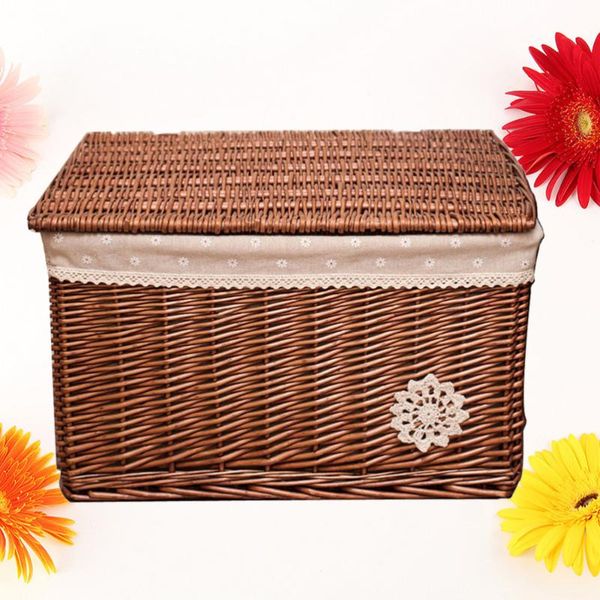 

storage baskets wicker basket with cover rattan woven cosmetic box for bedroom living room desk )