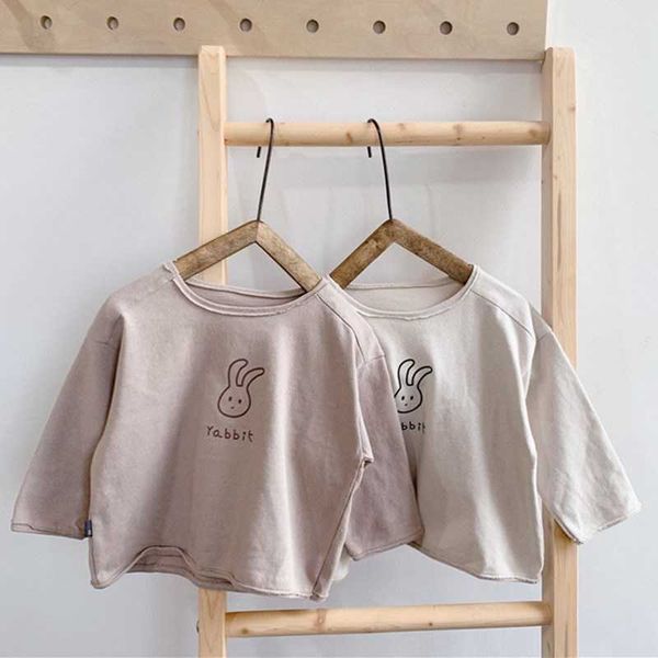 Outono crianças estilo coreano manga comprida camisetas meninos meninas coelho de algodão camisetas Criança crianças cute tops 210615