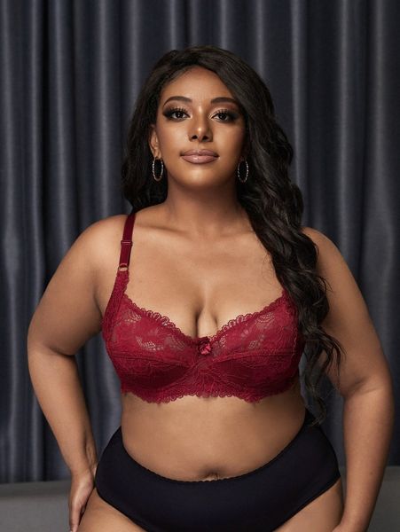 

plus contrast lace underwire bra 18xw#, Black;white