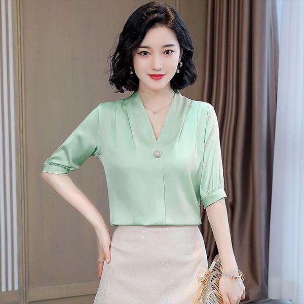 

korean fashion silk office women blouses and satin plus size xxxl, White