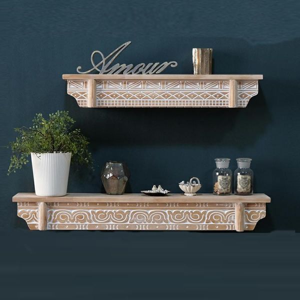 

moroccan antique hand carved design wood wall shelf