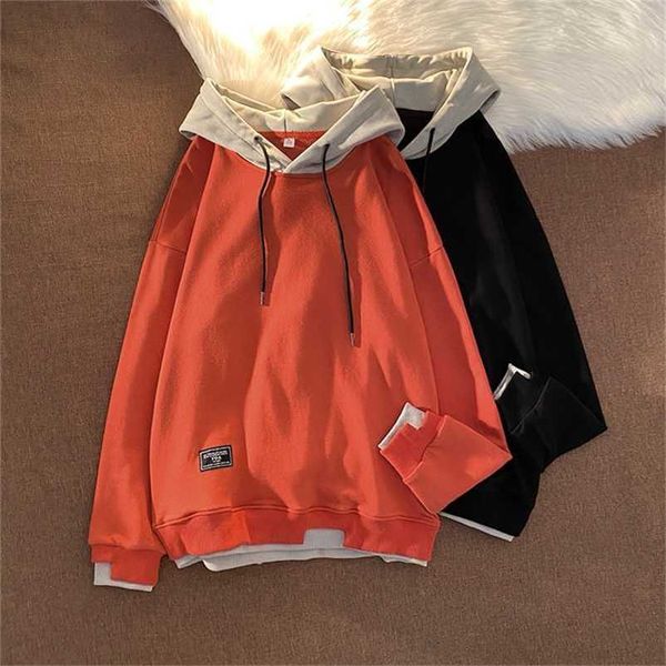 

autumn fashion hooded hoodies men casual sweatshirts quality korean jogger texture loose basic pullovers 211116, Black