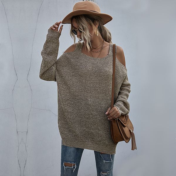 

2021 fall sweater women's solid color knitted square neck off shoulder base women's long sleeve, White;black