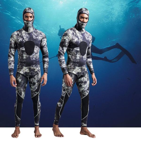 

swim wear 3mm camouflage long sleeve fission hooded 2 pieces of neoprene submersible suit for men keep warm waterproof diving