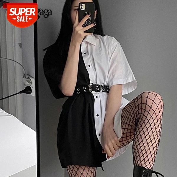 

Darlingaga Streetwear Black White Long Blouse Shirt Patchwork Contrast Color 2020 Fashion Women Blouses Tops Loose Cardigan Sale #rR3c