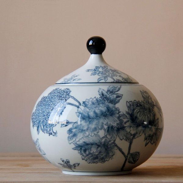 

storage bottles & jars vintage ceramic flower jar round deskornaments tea coffee bean candy sealed home decoration accessories