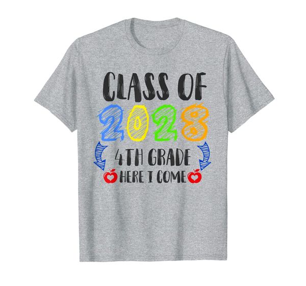 

student gift class of 2028 4th grade grow with me t-shirt, White;black