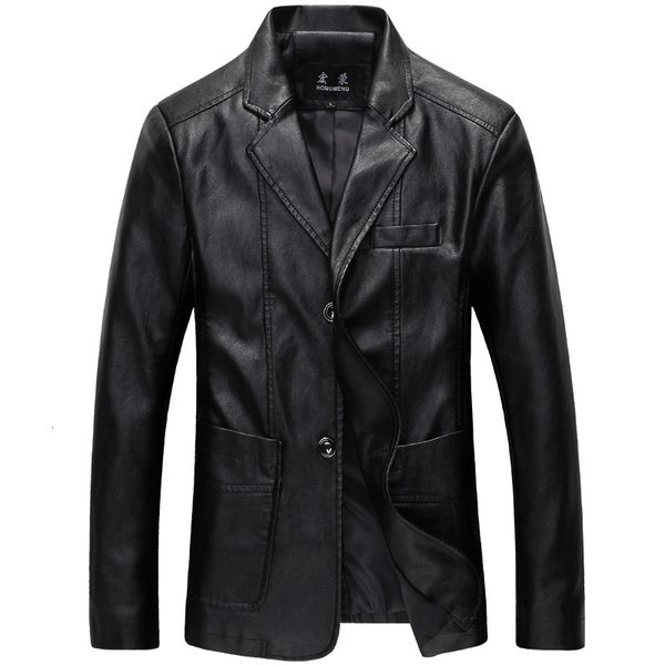 

men's leather & faux casaco blazer masculino de couro, jaqueta tamanho grande 5xl 6xl 7xl primavera outono 0upk, Black