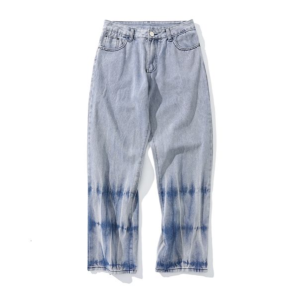 

2021 new gravata tintura lavado luz azul jeans homens e mulheres harajuku reta solto casual denim de alta rua retro jean calas 4axm, Blue