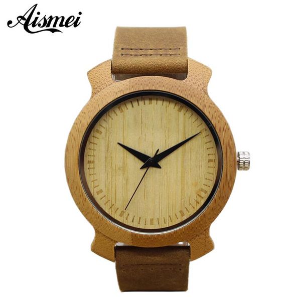 

wristwatches 2021 men's bamboo wooden quartz watch with genuine leather strap men women clock wood watches relogio, Slivery;brown