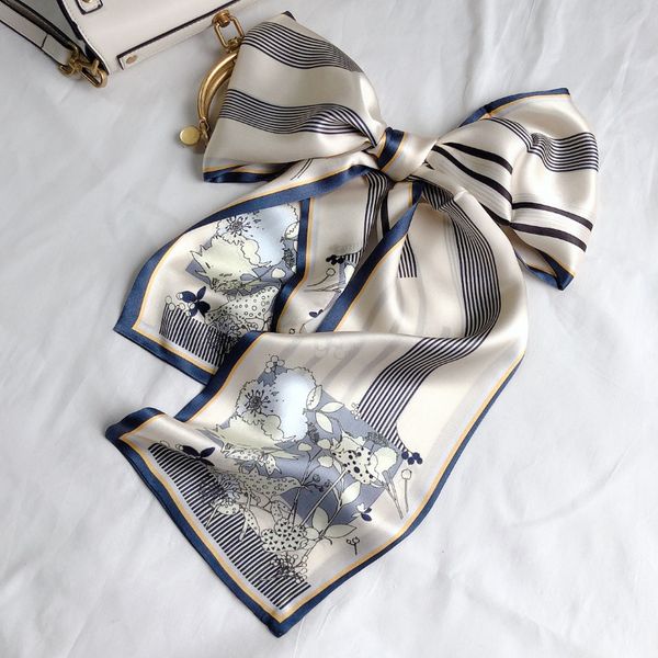 

narrow strip mulberry silk scarf multi functional stripe flower plain crepe satin double layer versatile ribbon