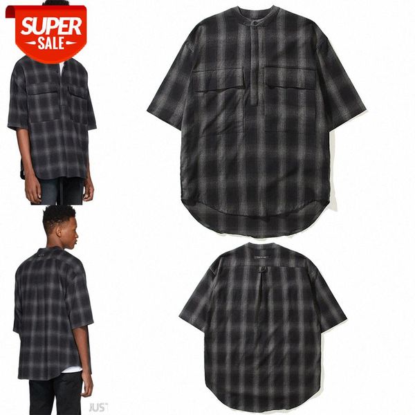 

fear of god sixth main line henry collar plaid short-sleeved shirt t-shirt loose men and women #jf8z, White;black