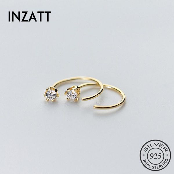 

hoop & huggie inzaol minimalist geometric round zircon earrings 925 sterling silver gold color fashion jewelry for women accessories, Golden;silver