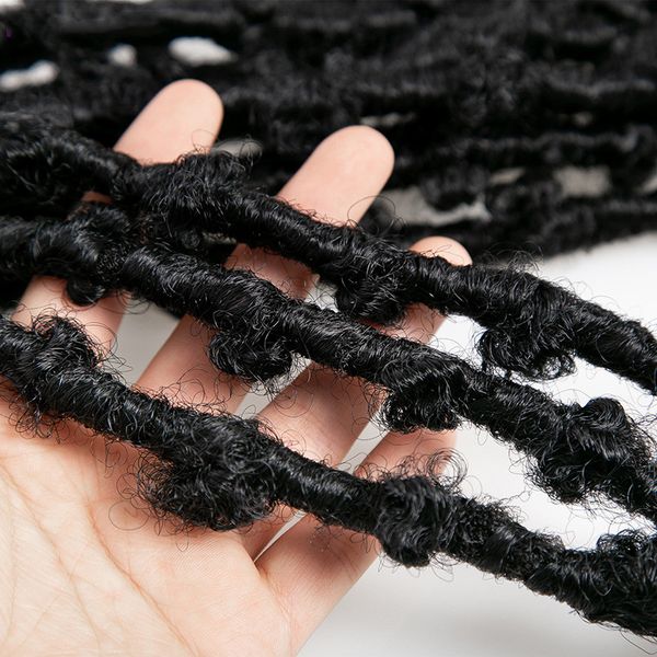 Lange Schmetterlings-Locs, 45,7 cm, Flussgöttin, Flechthaarverlängerung, Ombre-Braun-Imitat mit lockigen synthetischen Häkelzöpfen, Passion Twist