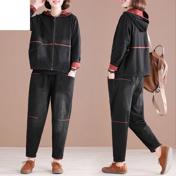 

women's two piece pants 2021 spring autumn women fashion long-sleeve hooded + high waisted harem sports suit plus size 4xl y707, White