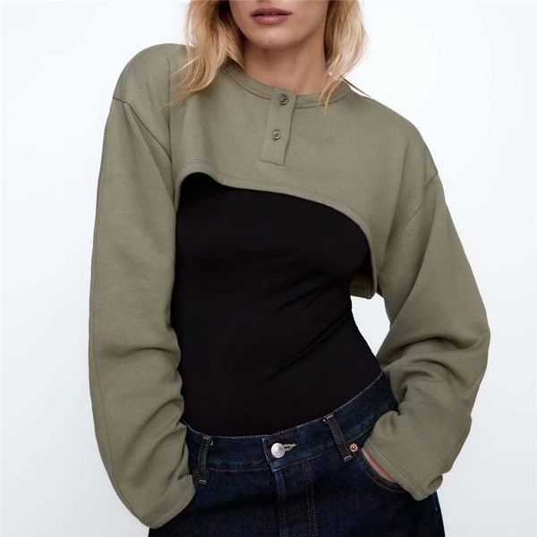 

new o-neck sweatshirts women green long sleeve short pullover 2021 spring casual jumper loose d5ot, Black