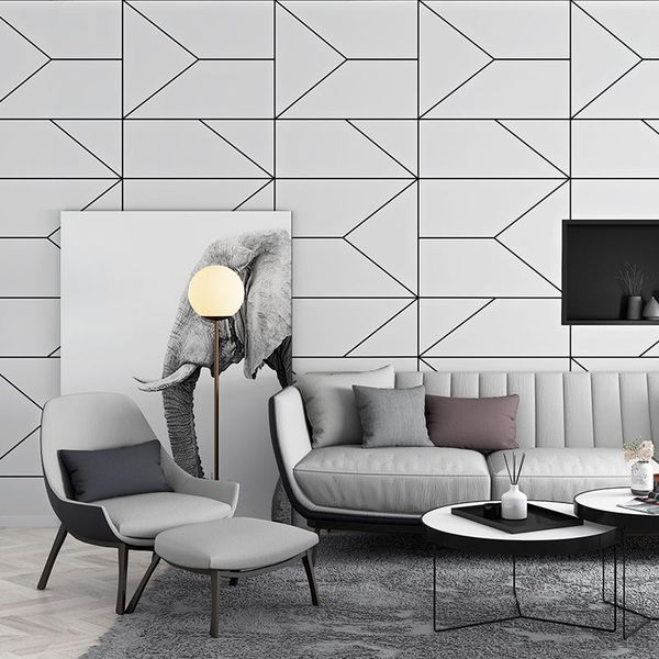 

wallpapers nordic geometric grid 3d non-woven wallpaper roll black white lattic contact paper living room decor wallcovering