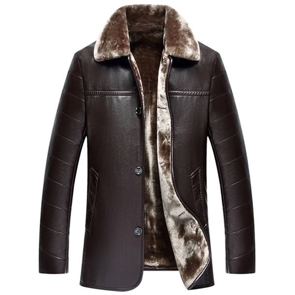 

winter warm mens sheepskin coat velvet padded casual business shearling leather for jacket designer letterman thick clothing 211202, Black