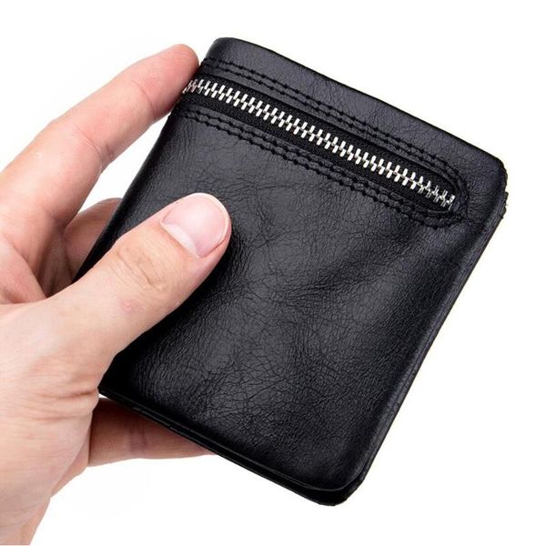 

retro leather purse for men wallet women genuine leather zipper vintage short purse lady small slim wallet male vertical, Red;black