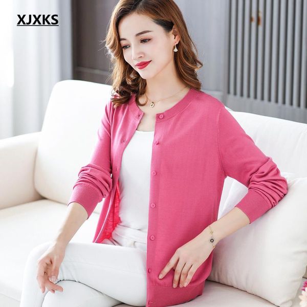 

women's knits & tees xjxks 2021 autumn women wool knitted cardigan single-breasted coat comfortable casual sweater jacket, White
