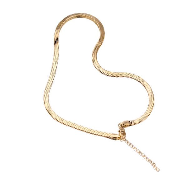 

chains 1 pc stainless steel 5mm snake chain necklace rose gold flat herringbone chokers for women jewelry 40cm with 5cm extended, Silver