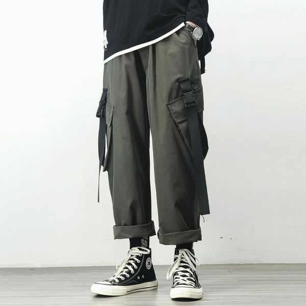 

men's pants 2022 harem jogger men streetwear cargo hip hop ribbons casual mens ankle-length trousers, Black