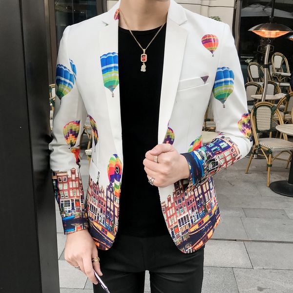 

2021 male blazer print balloon suit prom for the club stage blazers formal costume homme n6ws, White;black