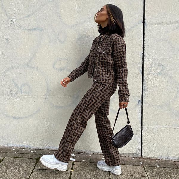 

streetwear fashion houndstooth womens pants casual high waisted straight y2k pants vintage korean style 90s trousers, Black;white