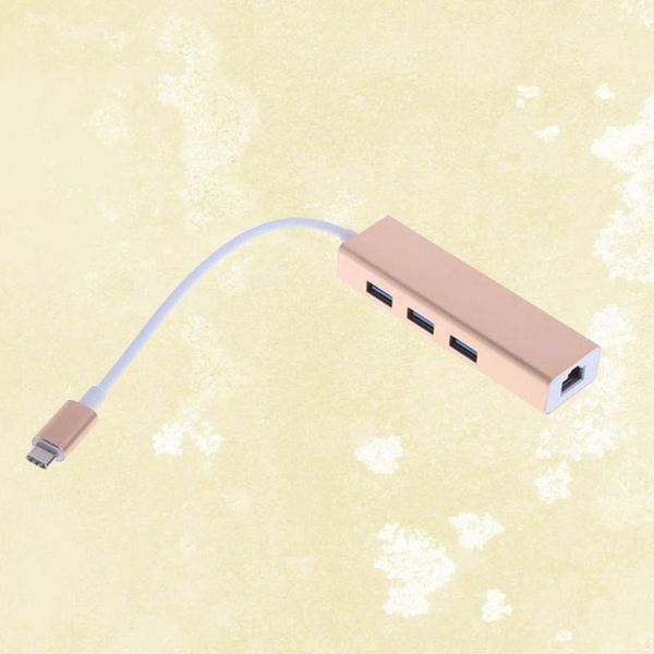 

hubs usb type-c hub adapter to 3 3.0 ports rj45 ethernet converter (gold)