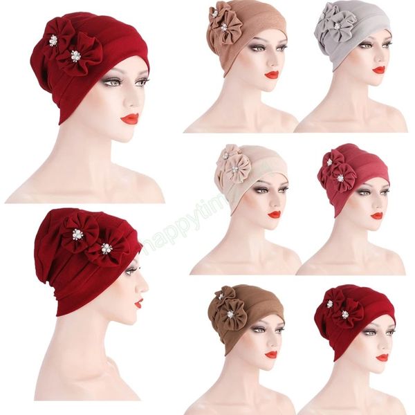 Женщины Весна Летние Цветочные шапки Шляпа Мусульманские Hijabs Растягивающие тюрбан Cap Выпадение волос Головные уборы Hijib Cap Chemo Раковые Шляпы