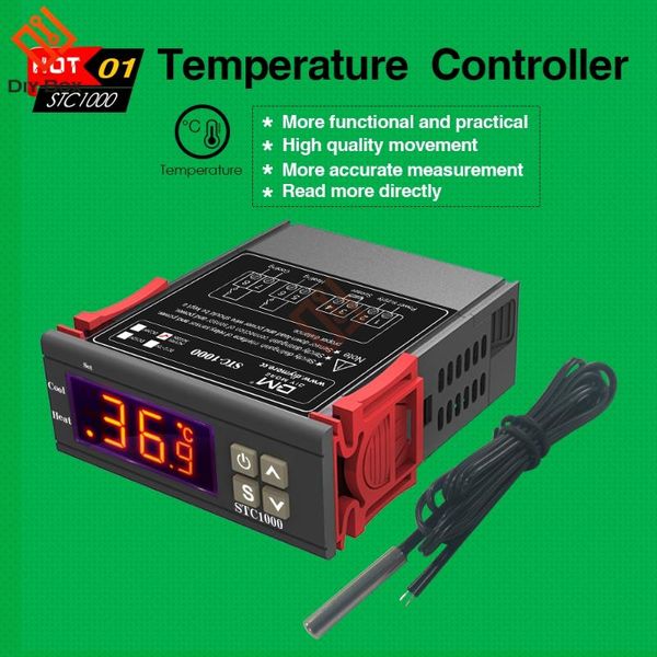 

smart home control stc-1000 dc12-72v ac110-220v led digital temperature controller sensor two relay output thermostat incubator with heater