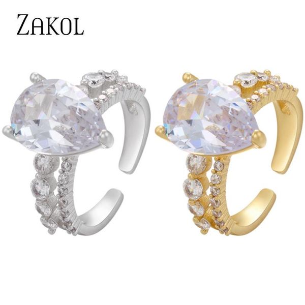 

wedding rings zakol2021 classic water drop cubic zirconia for women luxury bride engagement ring jewellery zpr81, Slivery;golden