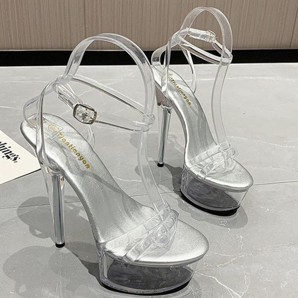 

sandals 2021 summer high-heeled transparent waterproof platform ladies european and american style fashion, Black