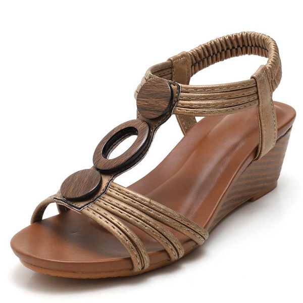 

summer women wedge sandals elastic band ladies retro shoes female back strap casual sandal woman beach comfort sandals 2021, Black