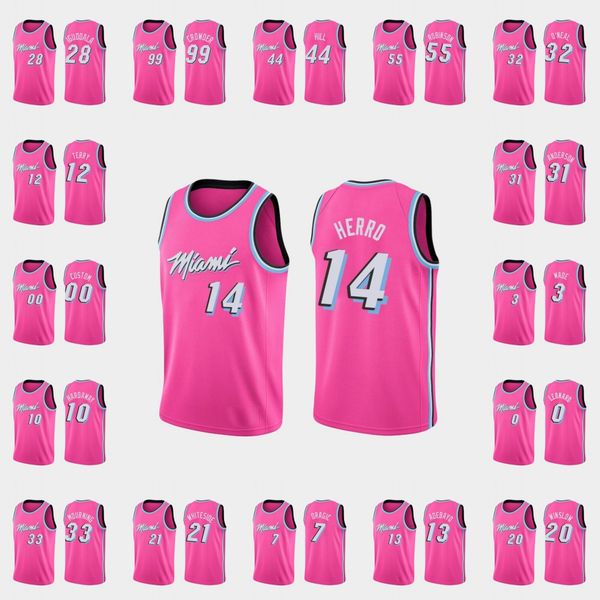 

miami heat men goran dragic bam adebayo hassan whiteside jimmy butler tyler herro nba pink custom earned jersey, Black;red